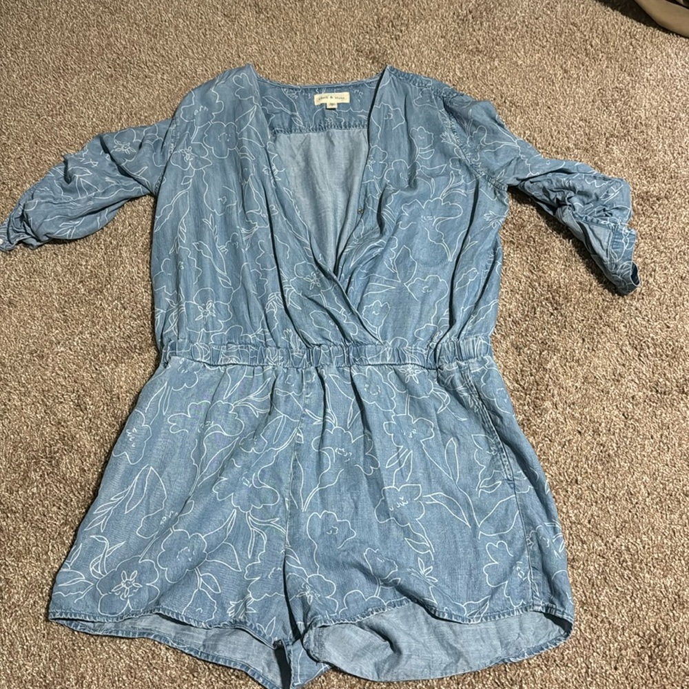 Cloth and stone denim romper with floral print